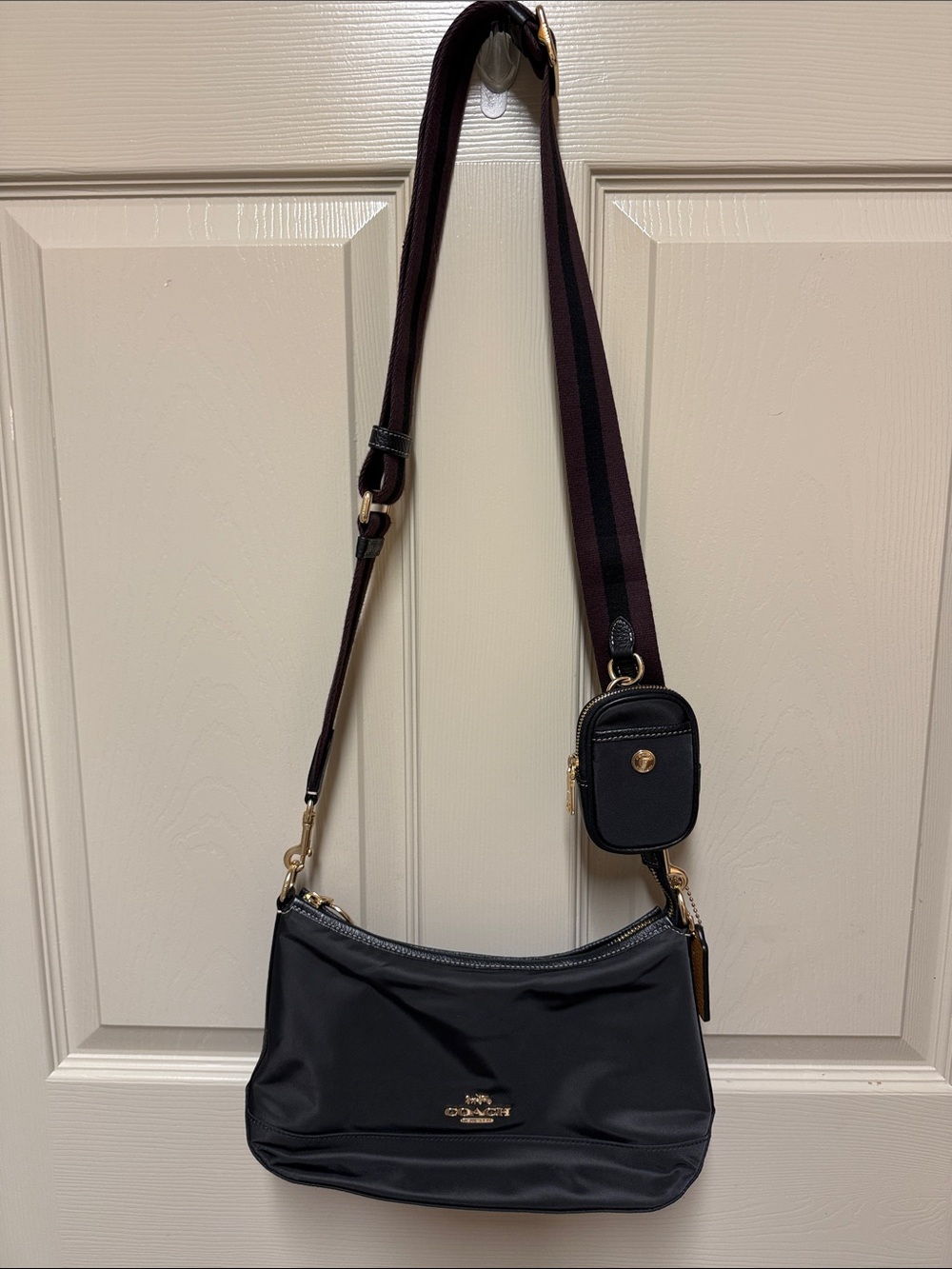 Coach Ellis Shoulder Bag Black Nylon Crossbody Bag with Removable Pouch